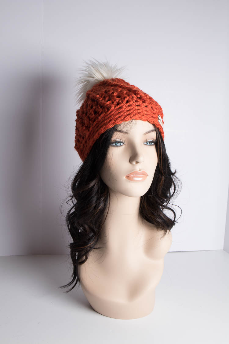 Handmade Super Bulky Crochet Beanie – Ultra Warm Winter Hat - The Davanee Beanie - Faux Fur Pom Pom - Slouch Hat - 1040-B11