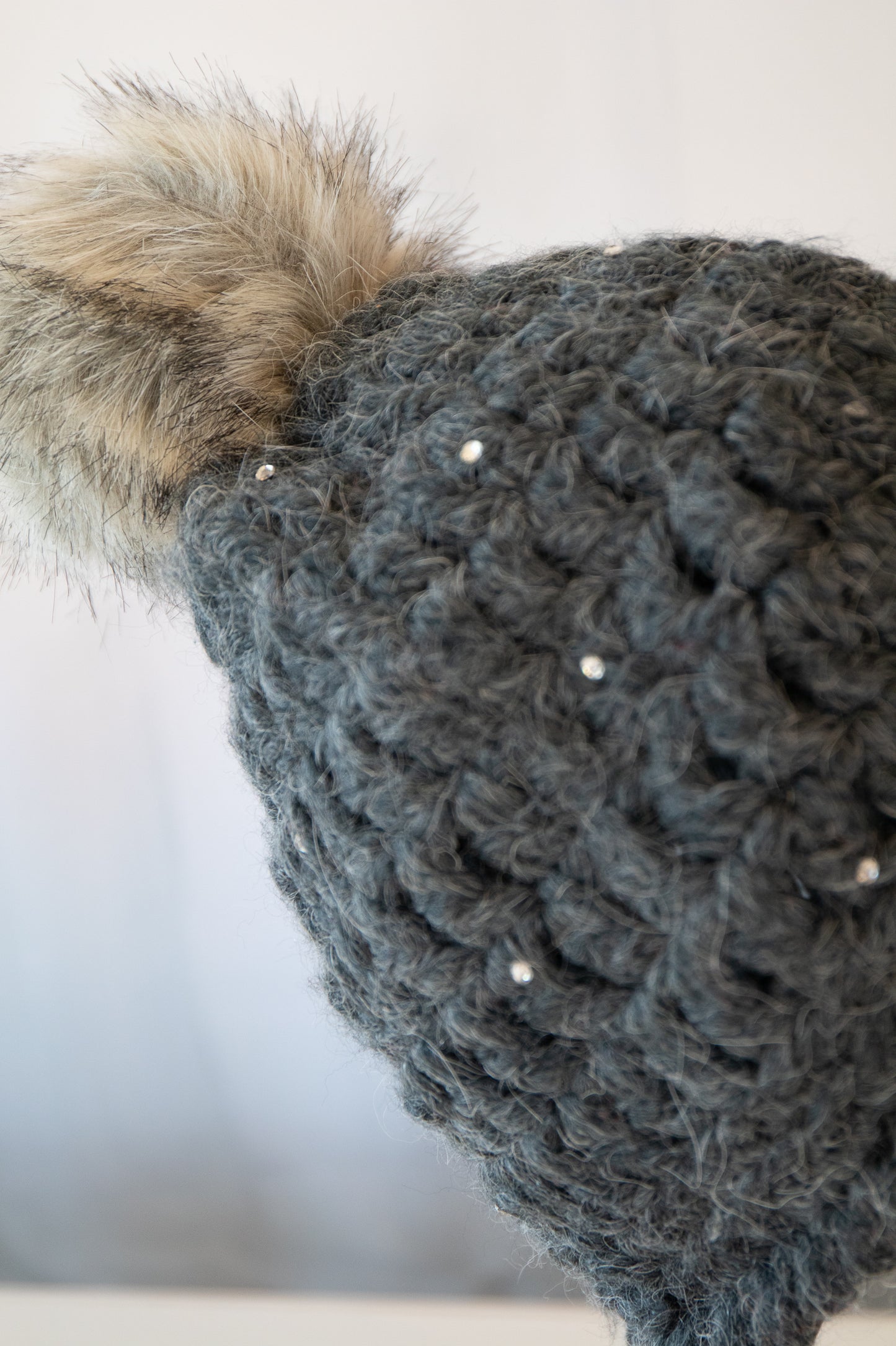 Crochet Beanie - Tori Alpaca Beanie with Faux Fur Pom Pom and Genuine Swarovski Crystals - Winter Hat - Chunky Hat - Pom Pom - 1042-B9