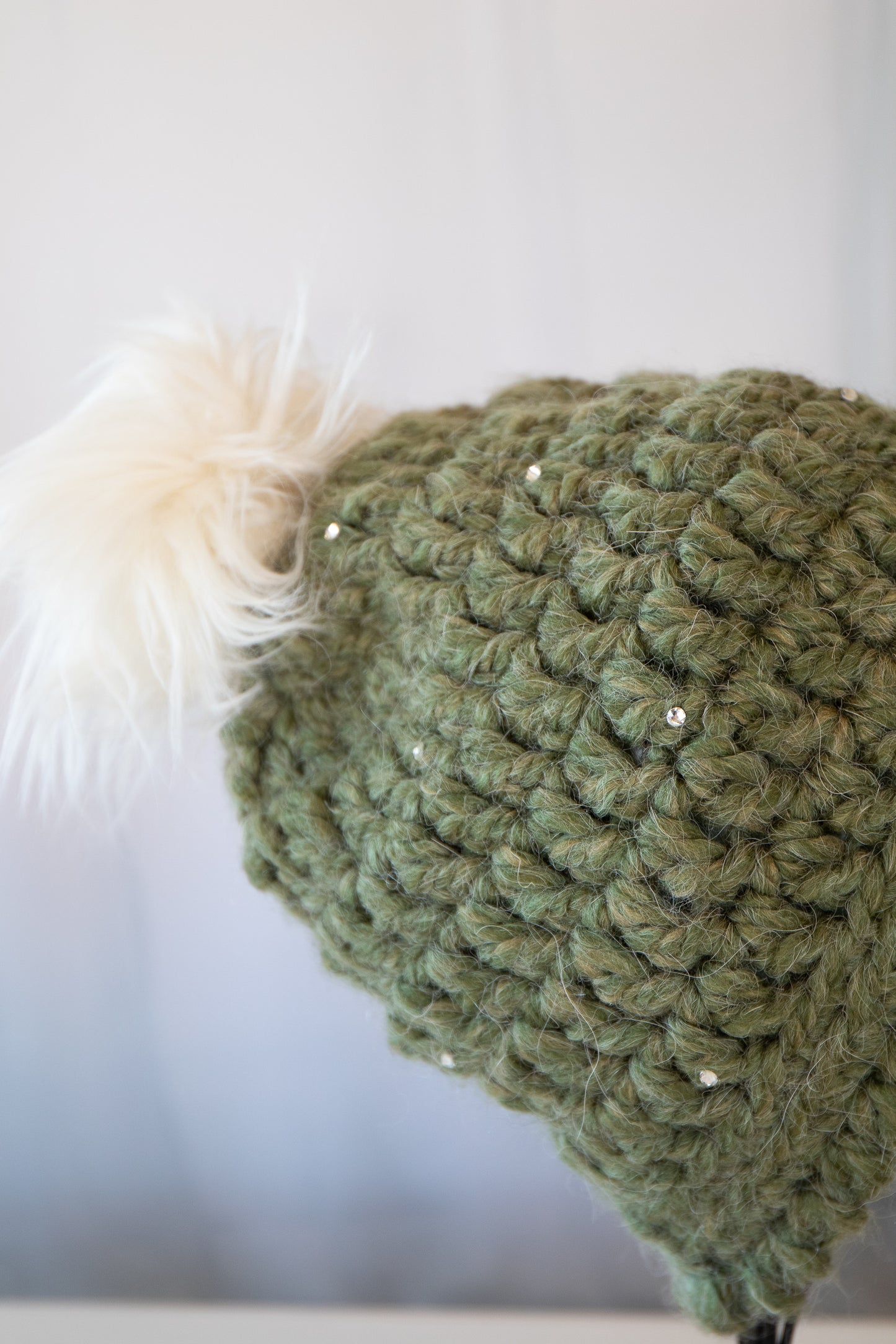 Crochet Beanie - Tori Alpaca Beanie with Faux Fur Pom Pom and Genuine Swarovski Crystals - Winter Hat - Chunky Hat - Pom Pom - 1042-B9