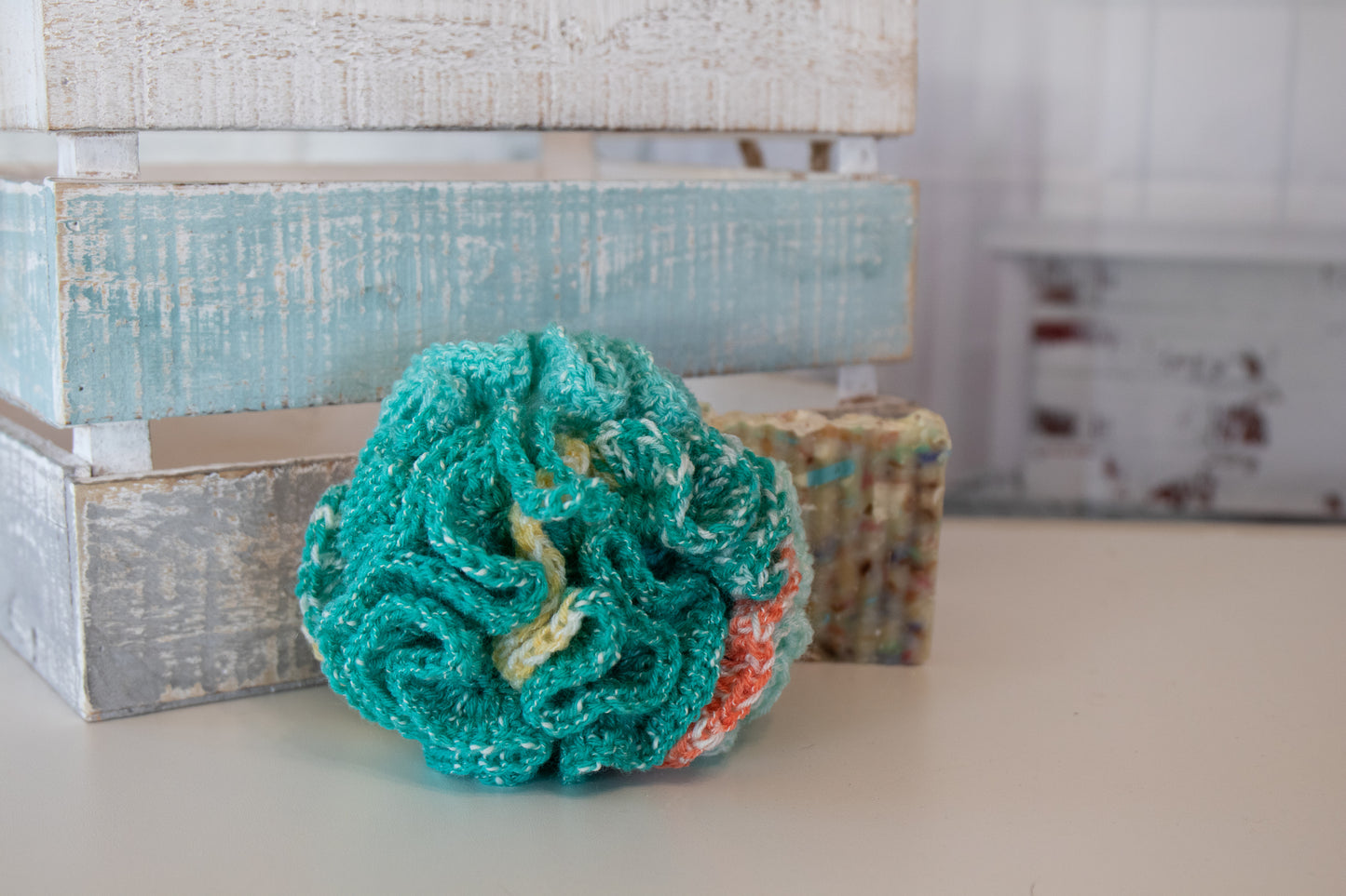 Giant Exfoliating Shower Pouf – Cotton Acrylic Bath Scrubber -  Crochet Shower Scrubby - P7000 B19