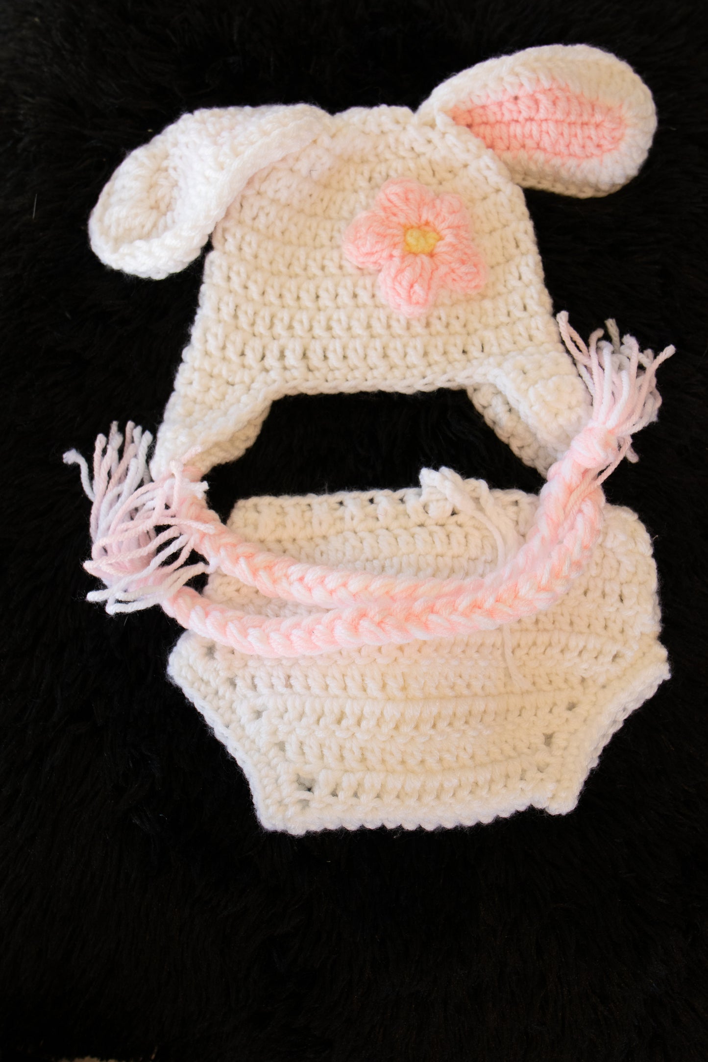 Hand Crochet Newborn Photo Prop - Bunny Hat and Diaper Cover - Professional Use - B22