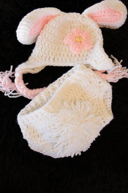 Hand Crochet Newborn Photo Prop - Bunny Hat and Diaper Cover - Professional Use - B22