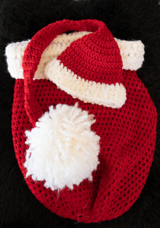 Hand Crochet Newborn Photo Prop - Santa Cocoon and Hat - Christmas Cocoon - Professional Use - B22