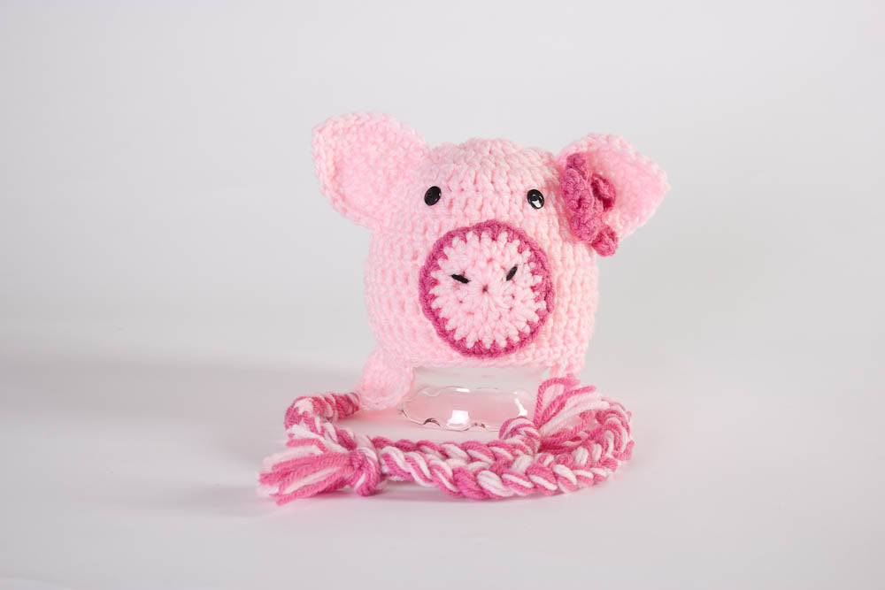 Pig Hat - Newborn Photo Props - Crochet Animal Hat - Baby Shower Gifts - Ski Hats - Crochet Ear Flap Beanie - #1004-134-B1-6