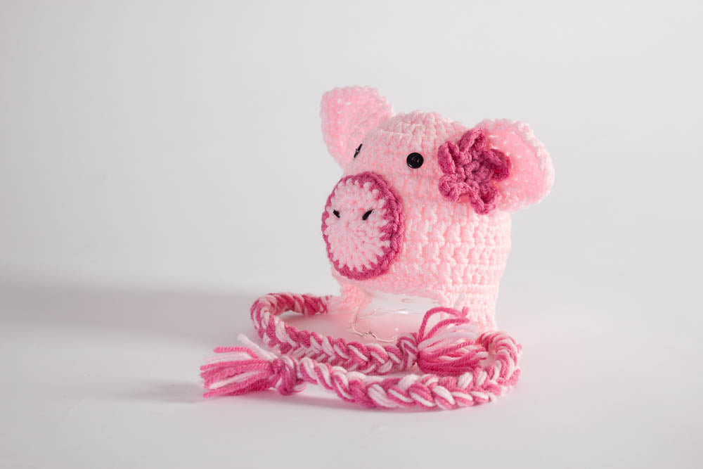 Pig Hat - Newborn Photo Props - Crochet Animal Hat - Baby Shower Gifts - Ski Hats - Crochet Ear Flap Beanie - #1004-134-B1-6