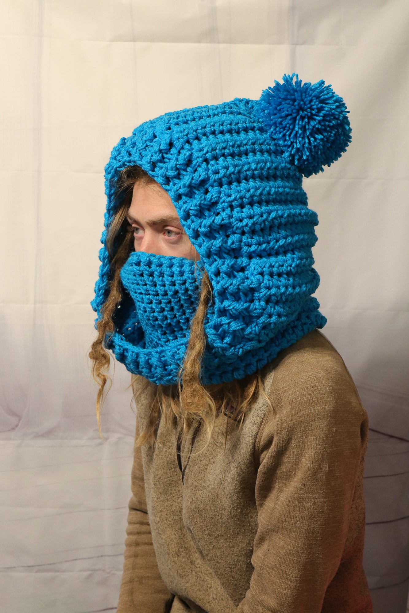 Crochet Hooded Cowl Ski Mask – Bulky Winter Hood for Kids and Adults - Over the Helmet Ski Mask - Super Bulky Ski Mask - P1041 B30