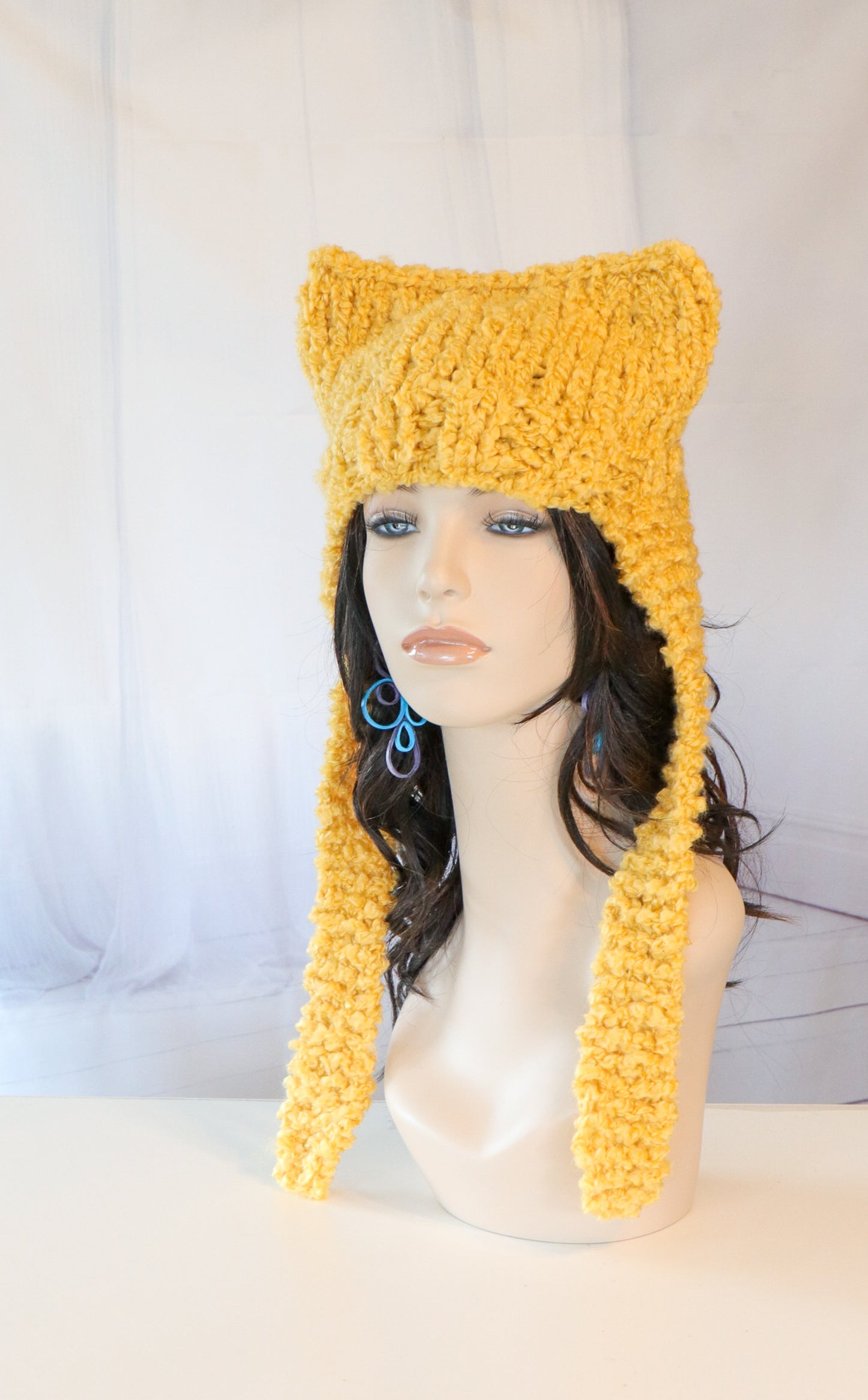 Cat Ear Hat - Knit Cat Hat - Ear Flap Hat - Hand Knitted Cat Hat - 1045 - B30