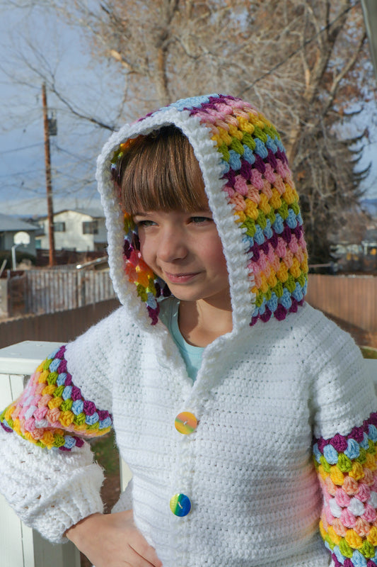 Granny Splash Crochet Hoodie – Handmade Kids’ Hoodie, Sizes 1–10 Years