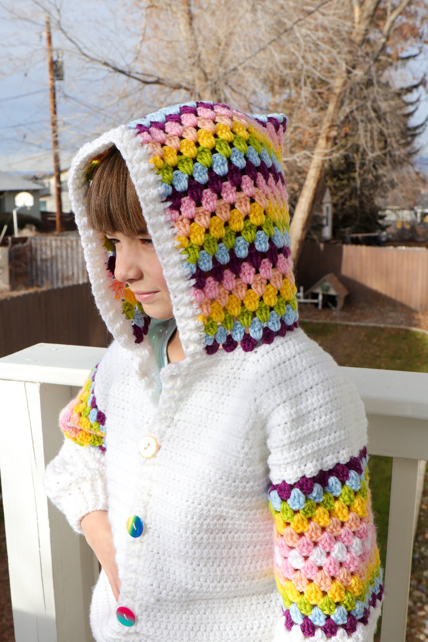 Granny Splash Crochet Hoodie – Handmade Kids’ Hoodie, Sizes 1–10 Years