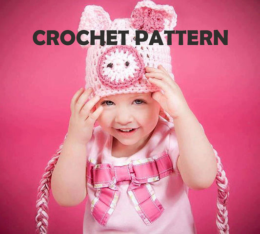 CROCHET PATTERN - Pig Hat Pattern - Instant Download - Intermediate PDF Pattern - Ear Flap Hat - Ski Hat Pattern in 7 Sizes - PAT1004-134