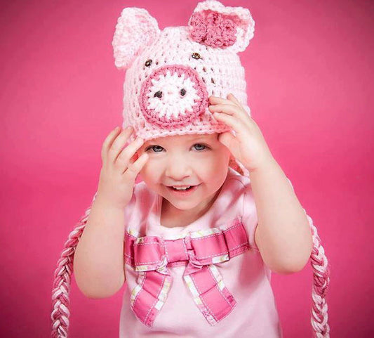 Pig Hat - Newborn Photo Props - Crochet Animal Hat - Baby Shower Gifts - Ski Hats - Crochet Ear Flap Beanie - #1004-134-B1-6