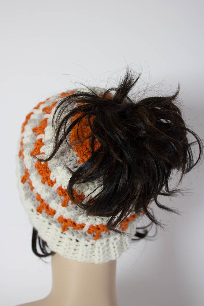 Messy Bun Beanie - Three Color Messy Bun Beanie - Ponytail Beanie - Mom Bun Beanie - Ponytail Hat - Messy Bun Hat - 1027-B8