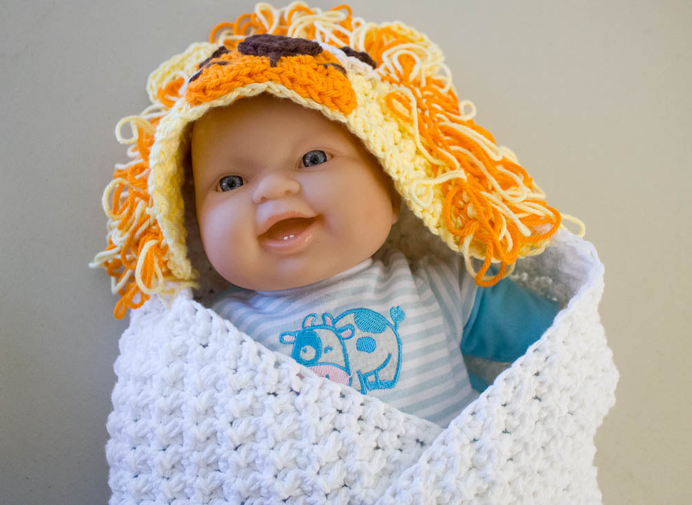 Hand Crochet Hooded Bath Towel - 100% Cotton Bath Towel - Lion Hooded Bath Towel for Baby - Super Absorbent Bath Towel - 7024-B16