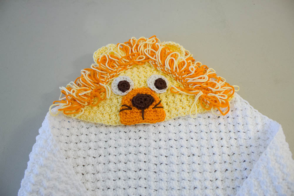 Hand Crochet Hooded Bath Towel - 100% Cotton Bath Towel - Lion Hooded Bath Towel for Baby - Super Absorbent Bath Towel - 7024-B16