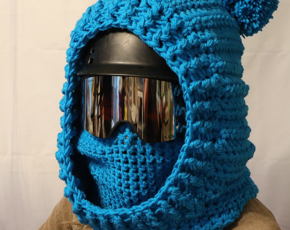 Crochet Hooded Cowl Ski Mask – Bulky Winter Hood for Kids and Adults - Over the Helmet Ski Mask - Super Bulky Ski Mask - P1041 B30