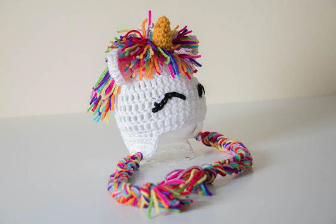 Unicorn Hat - Newborn Photo Props - Crochet Animal Hat - Handmade Ski Hats - Crochet Ear Flap Beanie - #1004-145-B1-6