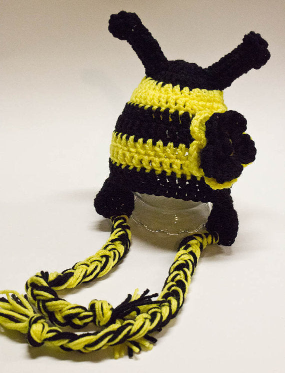 Bumble Bee Hat - Newborn Photo Prop - Crochet Animal Hat - Insect Hat - Bumble Bee Ski Hat - Ear Flap Beanie - #1004-105-B1-6