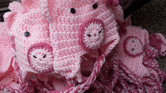 Pig Hat - Newborn Photo Props - Crochet Animal Hat - Baby Shower Gifts - Ski Hats - Crochet Ear Flap Beanie - #1004-134-B1-6