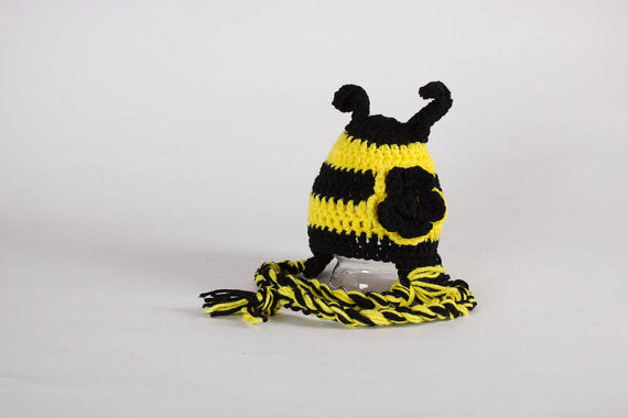 Bumble Bee Hat - Newborn Photo Prop - Crochet Animal Hat - Insect Hat - Bumble Bee Ski Hat - Ear Flap Beanie - #1004-105-B1-6