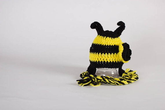 Bumble Bee Hat - Newborn Photo Prop - Crochet Animal Hat - Insect Hat - Bumble Bee Ski Hat - Ear Flap Beanie - #1004-105-B1-6