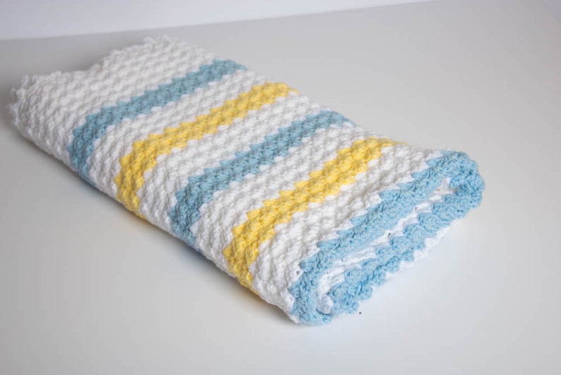 Hand Crochet Baby Blanket - Picots and Stripes Baby Blanket - Crochet Afghan - Nursery Decor - Newborn Blanket - 3099-B16