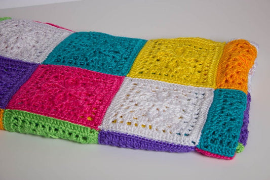 Hand Crochet Refreshing Throw - Vibrant Granny Square Afghan - Crochet Baby Blanket - Newborn Blanket - Crochet Quilt - 3011-B16