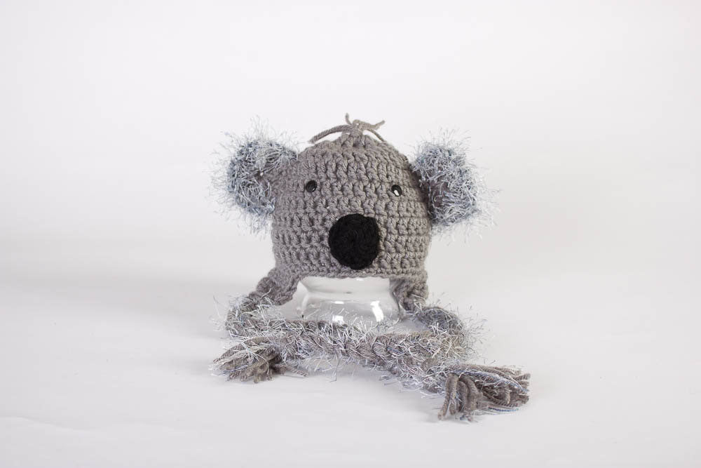 Koala Bear Hat - Newborn Photo Prop - Crochet Ski Hat - Ear Flap Hat - Animal Beanie - Koala Hat - #1004-123-B1-6