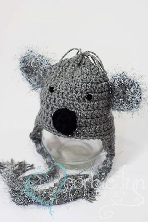 Koala Bear Hat - Newborn Photo Prop - Crochet Ski Hat - Ear Flap Hat - Animal Beanie - Koala Hat - #1004-123-B1-6