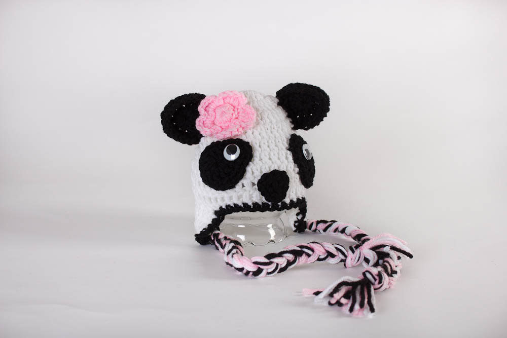 Panda Hat - Newborn Photo Prop - Panda Bear Hat - Crochet Animal Hat - Ski Hat - Ear Flap Beanie - Panda Hat - #1004-131-B1-6