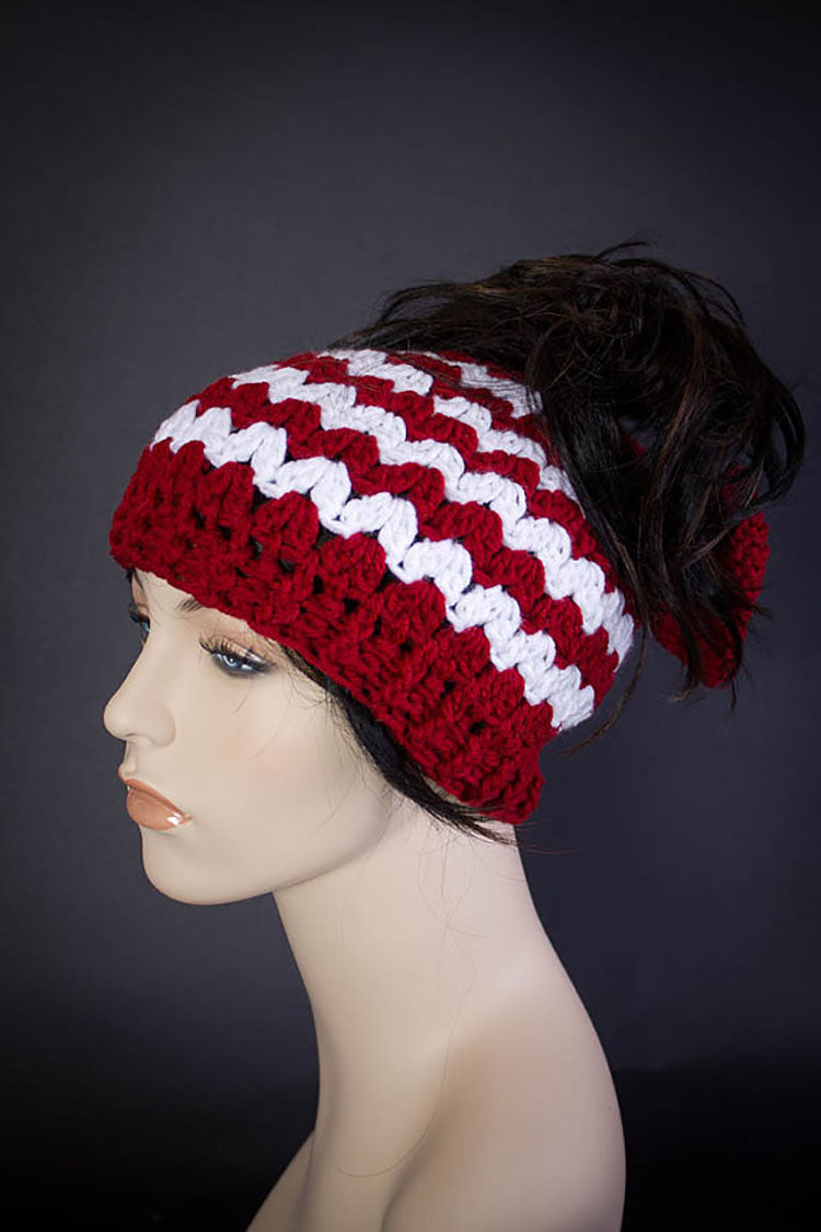 Crochet Messy Bun Hat - 1028 - Mom Bun Hat - with Bow - Messy Bun Beanie - Top Knot Hat - Mom Life Beanie - Messy Bun - B8