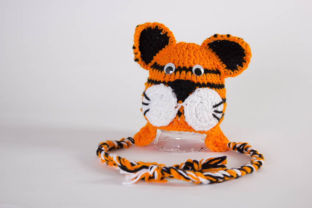 Tiger Hat - Newborn Photo Prop - Tiger Ski Hat - Crochet Ski Hat - Animal Hat - Ear Flap Hat - #1004-143-B1-6