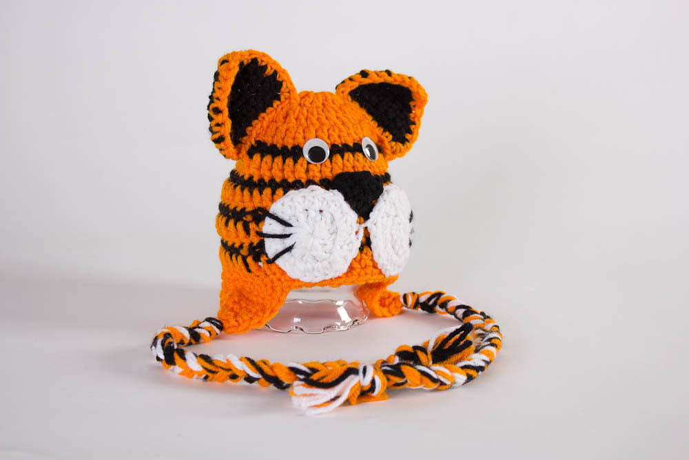 Tiger Hat - Newborn Photo Prop - Tiger Ski Hat - Crochet Ski Hat - Animal Hat - Ear Flap Hat - #1004-143-B1-6