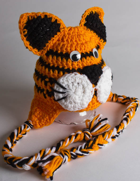 Tiger Hat - Newborn Photo Prop - Tiger Ski Hat - Crochet Ski Hat - Animal Hat - Ear Flap Hat - #1004-143-B1-6