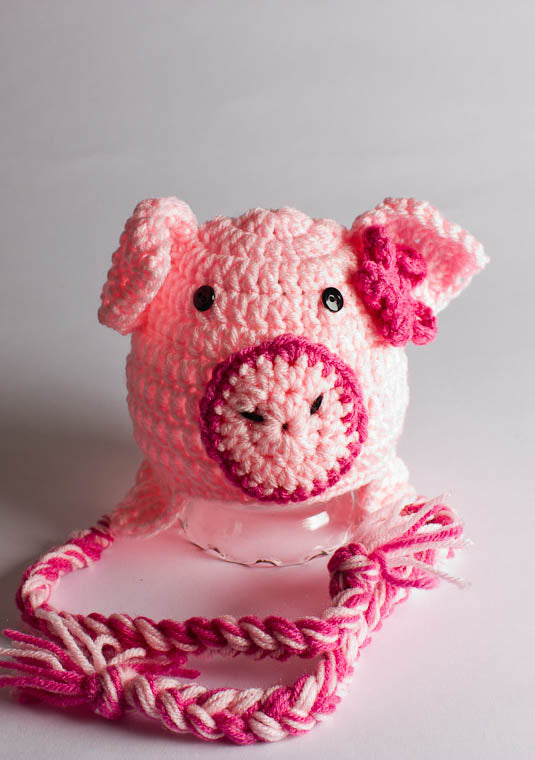 Pig Hat - Newborn Photo Props - Crochet Animal Hat - Baby Shower Gifts - Ski Hats - Crochet Ear Flap Beanie - #1004-134-B1-6