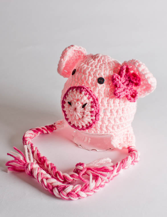 Pig Hat - Newborn Photo Props - Crochet Animal Hat - Baby Shower Gifts - Ski Hats - Crochet Ear Flap Beanie - #1004-134-B1-6