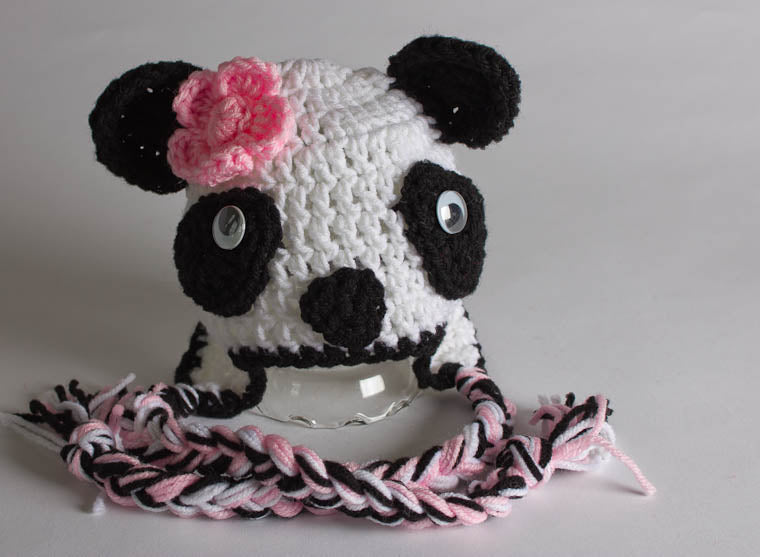 Panda Hat - Newborn Photo Prop - Panda Bear Hat - Crochet Animal Hat - Ski Hat - Ear Flap Beanie - Panda Hat - #1004-131-B1-6