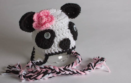 Panda Hat - Newborn Photo Prop - Panda Bear Hat - Crochet Animal Hat - Ski Hat - Ear Flap Beanie - Panda Hat - #1004-131-B1-6