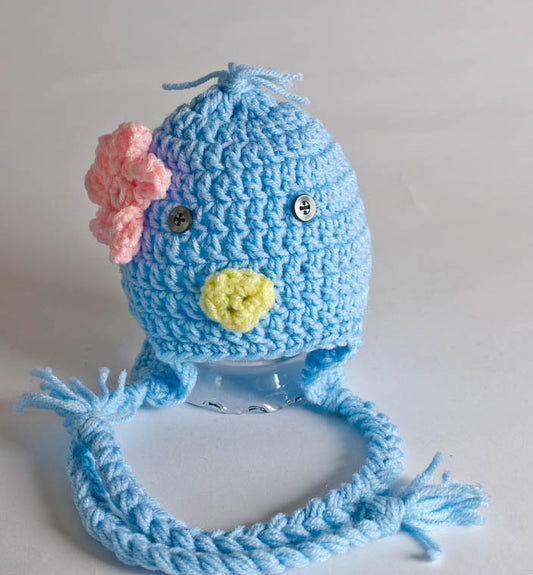 Bird Hat - Newborn Photo Prop - Crochet Animal Hat - Blue Bird Ski Hat - Ear Flap Hat - Ski Hat - #1004-102-B1-6