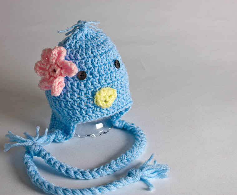 Bird Hat - Newborn Photo Prop - Crochet Animal Hat - Blue Bird Ski Hat - Ear Flap Hat - Ski Hat - #1004-102-B1-6